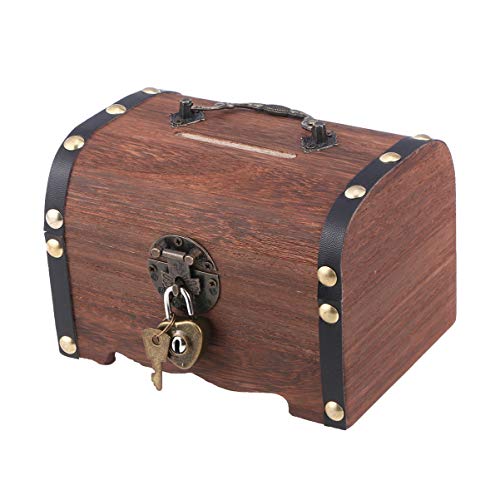 Piggy Bank: Vintage Wood Treasure Chest Rustic Small Wooden...