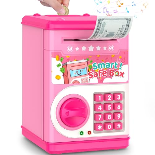 Pink Piggy Bank for Kids with Password Code Lock and Auto...